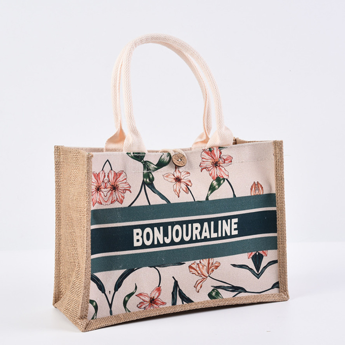 Osobiste naturalne płótno Drukowane worki z jutą Borlap Tote Bag 1