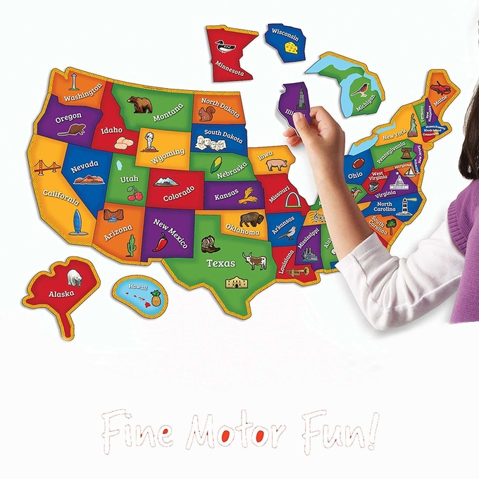 44 sztuk Magnetyczna mapa USA Puzzle Zabawna geografia dla dzieci w wieku 4+ 0