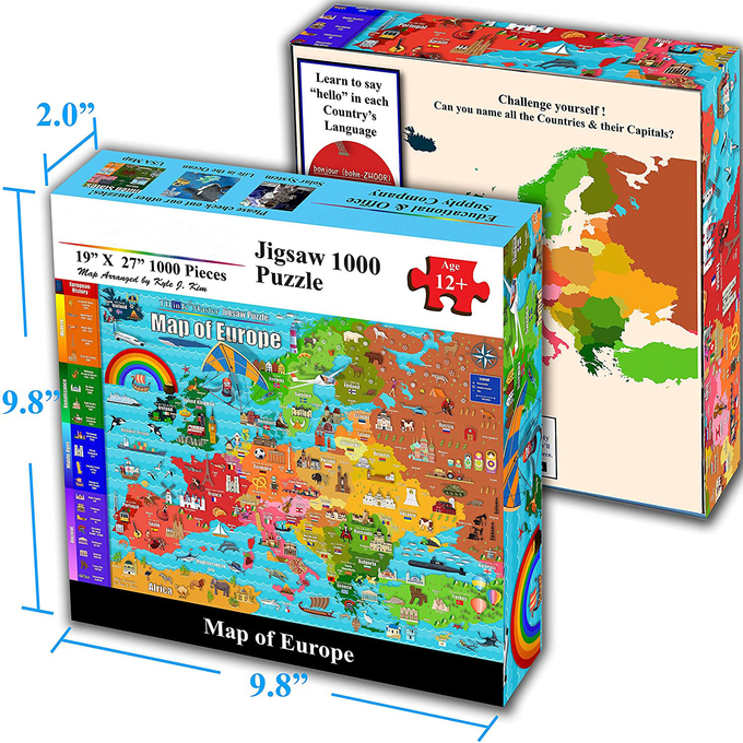 Kolorowa mapa Europy 1000 sztuk papieru Puzzle dla dzieci 12+ nastolatków Dorosłych Rodziny 1